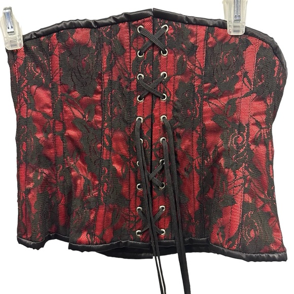Daisy Corsets Lavish Underbust Red Black Lace Overlay Cincher Women’s Large - Picture 12 of 15